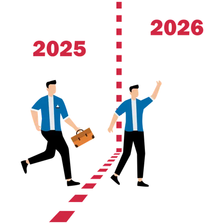 Business team walking from the year 2025 to the new year 2026  Illustration