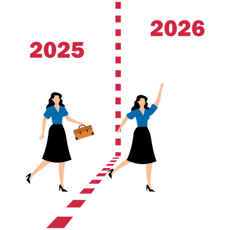 Business team walking from the year 2025 to the new year 2026  Illustration
