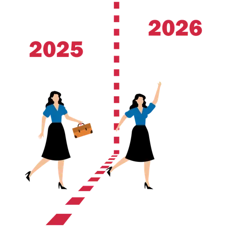Business team walking from the year 2025 to the new year 2026  Illustration