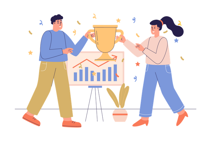 Business team winning golden cup  Illustration