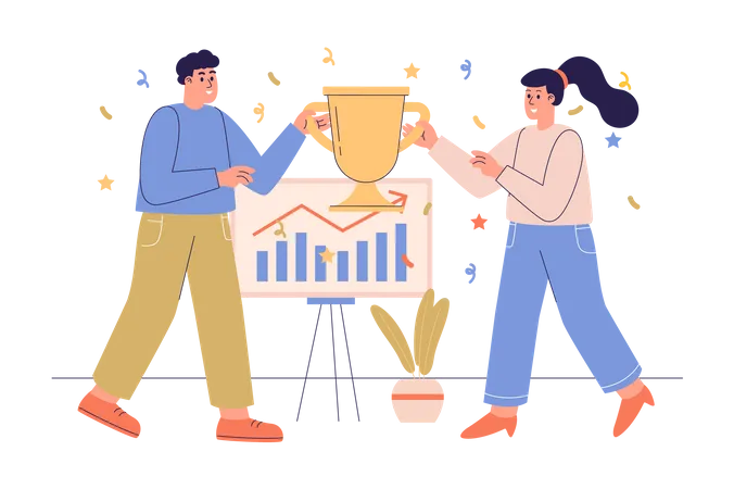 Business team winning golden cup  Illustration