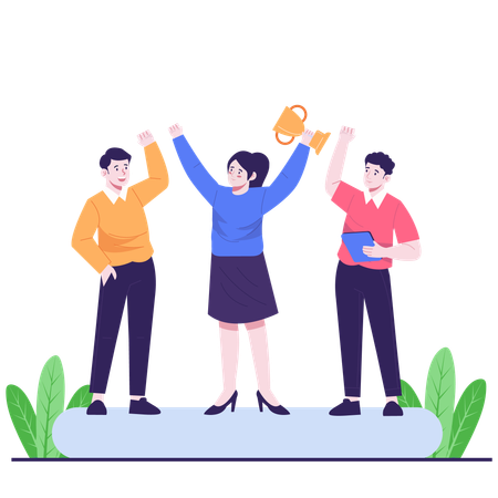 Business team winning trophy  Illustration