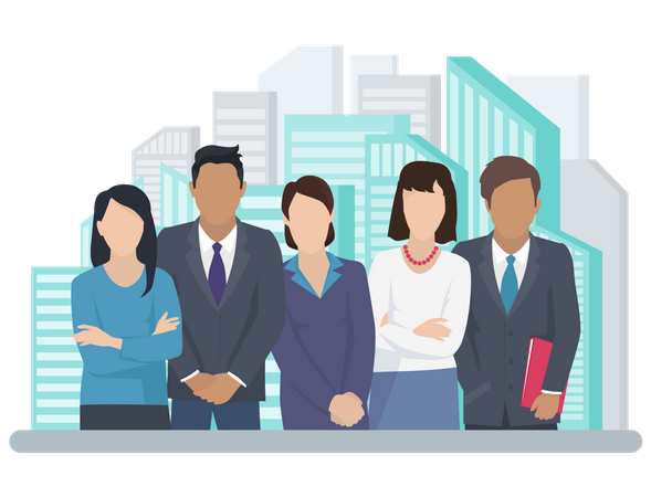 Business team with big city buildings background  Illustration