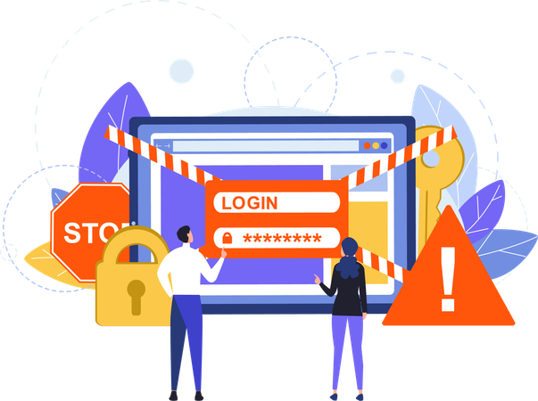 Business team with business website authentication warning  Illustration