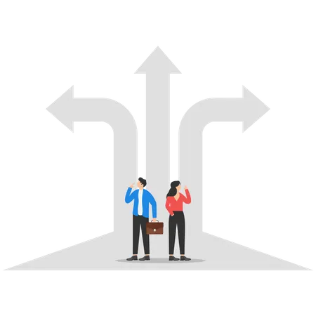 Choice Way Business Team With Crossroads And Decision To Success Concept Business Decision Vector Illustration Illustration