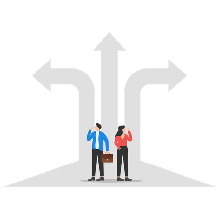 Business team with crossroads and decision to success  Illustration