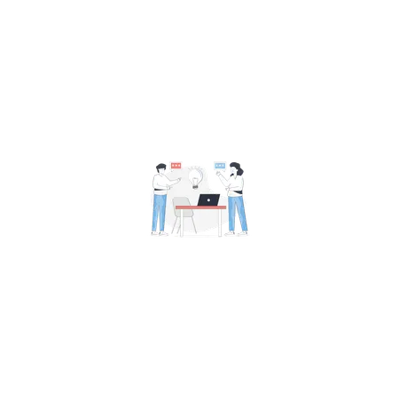 Business Team With Idea Bulb  Illustration
