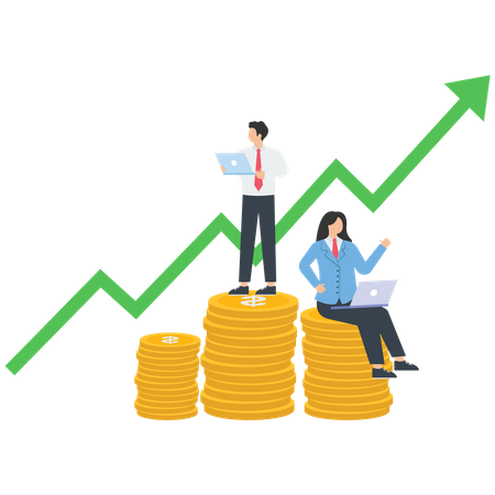 Business team work at a stack of a coin  Illustration