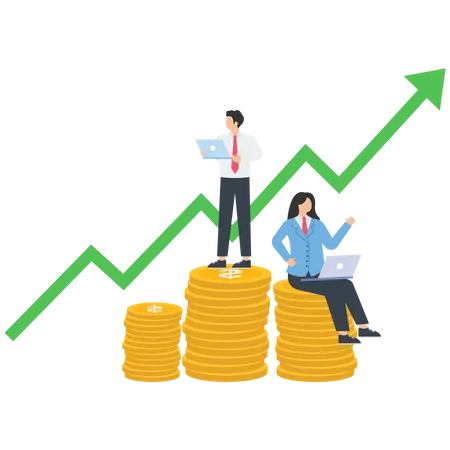 Business team work at a stack of a coin  Illustration