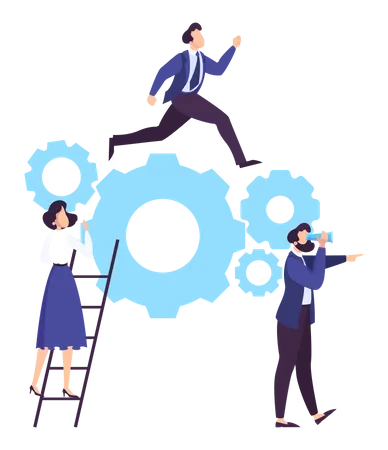 Business Team Work Together Idea Of Cooperation And Partnership Progress In Teamwork Gear Part Of Engine Isolated Vector Illustration In Cartoon Style Illustration