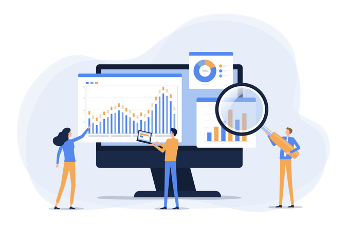 Business team working and research graph dashboard  Illustration