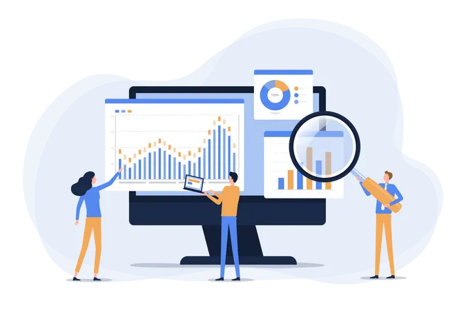 Business team working and research graph dashboard  Illustration