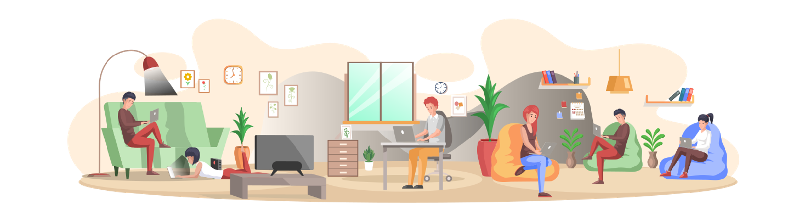 Business team working at home  Illustration