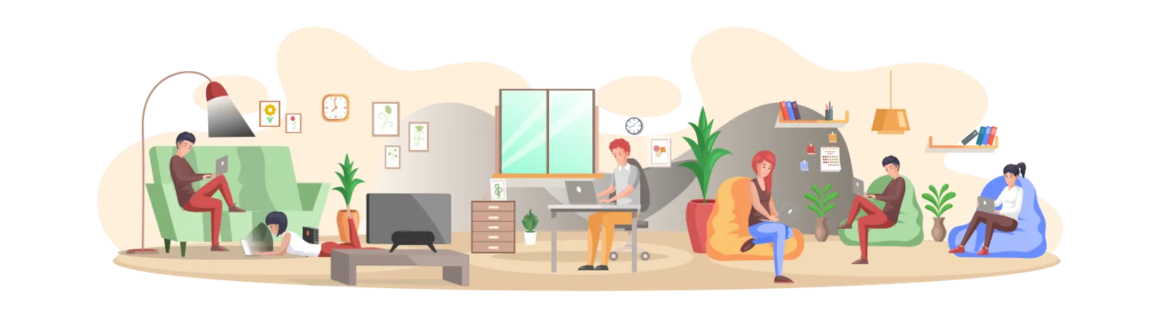 Business team working at home  Illustration