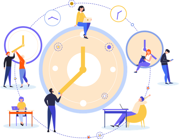 Business team working clock by clock  Illustration