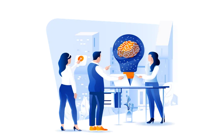 Business Team working on AI Technology Illustration
