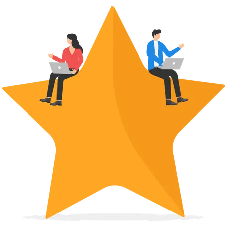 Business Team Working On Big Stars Concept Business Vector Rating Review Feedback Illustration