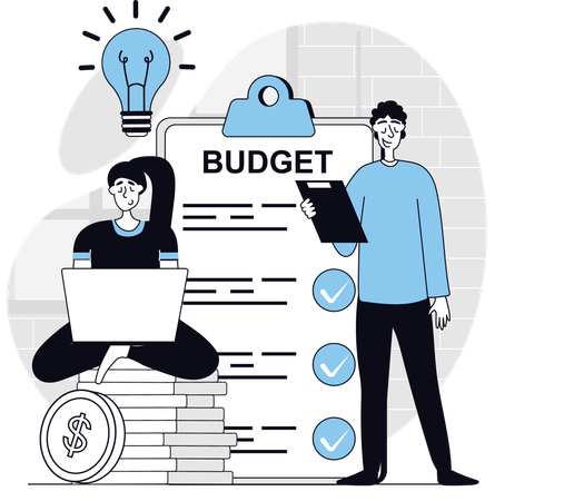 Business team working on budget data  Illustration