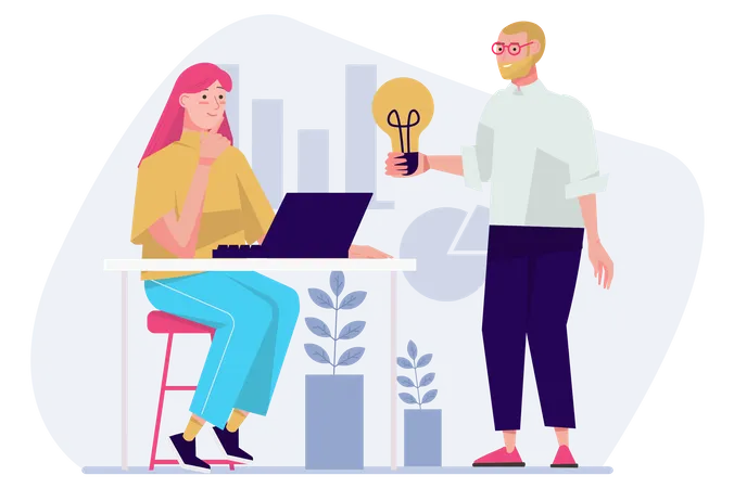 Business Solution Concept With People Scene In Flat Cartoon Style Employees Make An Important Decision For Development Of The Business Company Vector Illustration Illustration