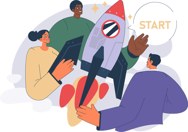 Business team working on business startup  Illustration