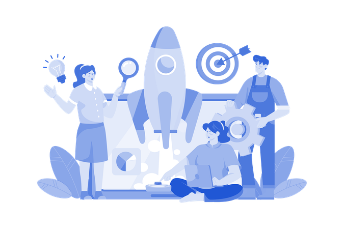 Business Team Working On Business Startup Launch  Illustration