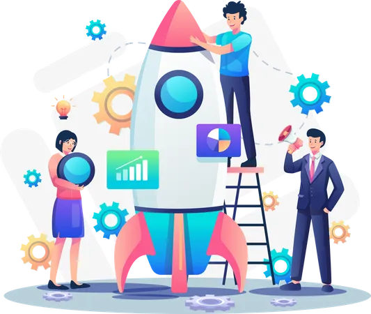 Business team working on business startup launch Illustration