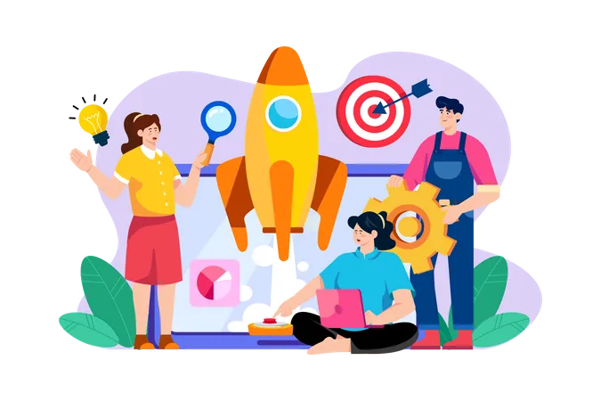 Business team working on business startup launch Illustration