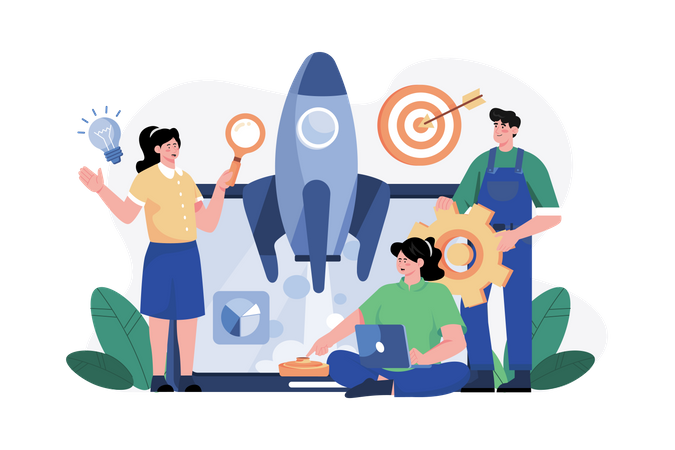 Business team working on business startup launch  Illustration