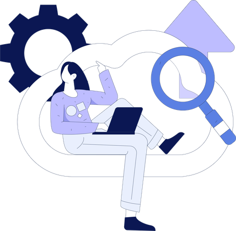 Business team working on cloud services  Illustration