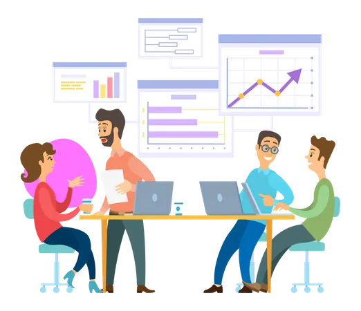 Business team working on data analysis  Illustration