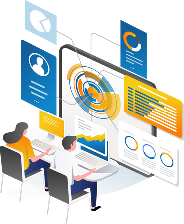 Business team working on data analysis  Illustration