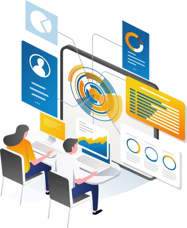 Business team working on data analysis  Illustration