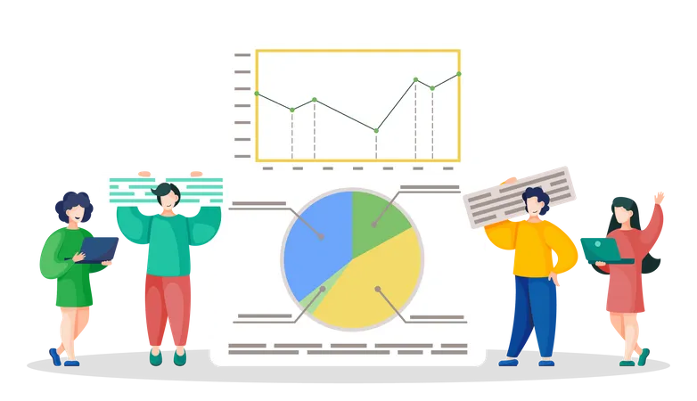 Business team working on data analytics  Illustration