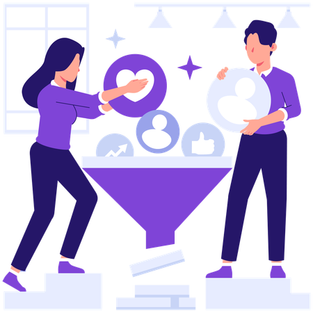Business team working on data filtering  Illustration