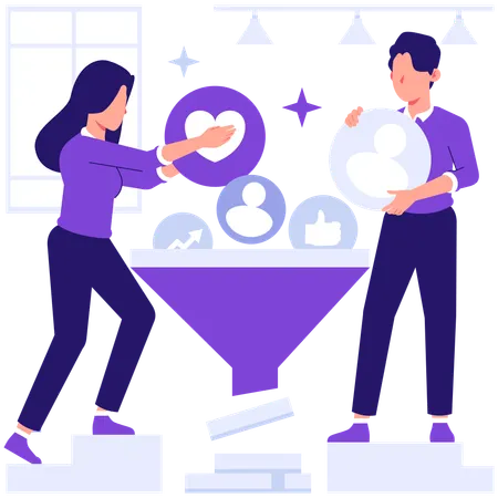 Business team working on data filtering  Illustration