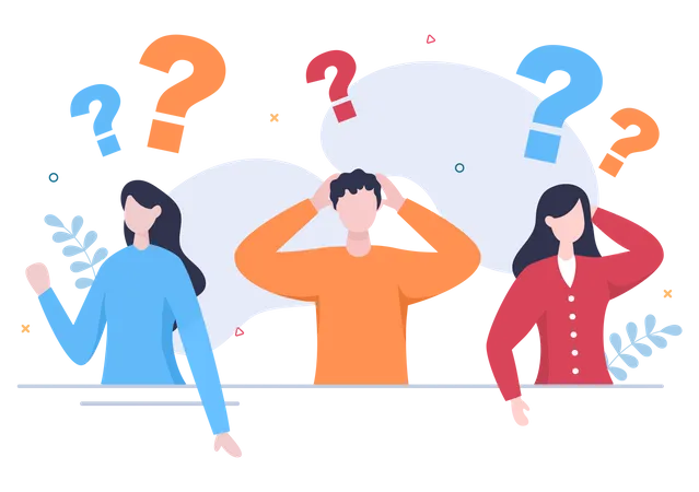 People Thinking To Make Decision Problem Solving And Find Creative Ideas With Question Mark In Flat Cartoon Background For Poster Illustration Illustration
