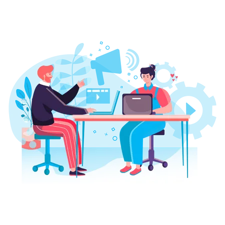 Digital Marketing Concept Marketers Team Works On Laptops Create Ideas Brainstorm Develop Online Promotion Strategy Character Scene Vector Illustration In Flat Design With People Activities Illustration