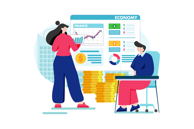 Business team working on finance analysis  Illustration