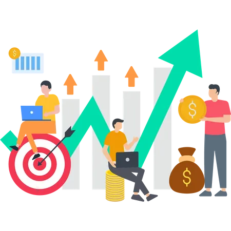 Business team working on financial growth  Illustration