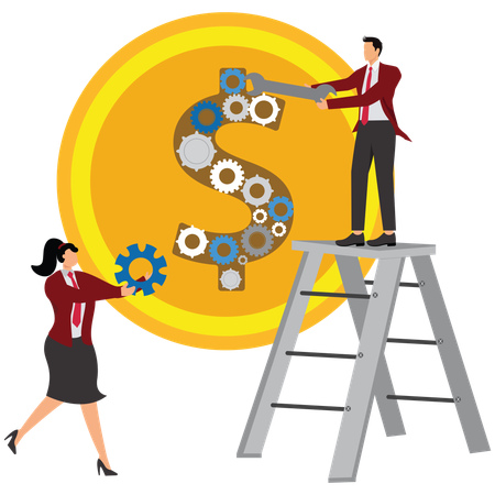 Business team working on financial plan  Illustration