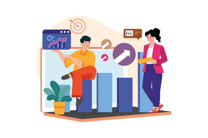 Business Team Working On Business Growth  Illustration