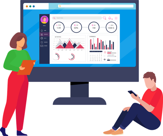 Business team working on income dashboard analysis  Illustration