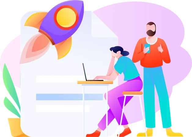 Business team working on business launch  Illustration