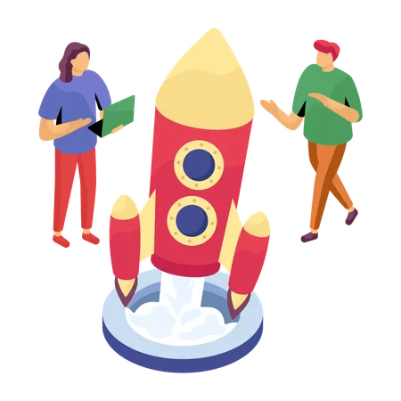 Business team working on business launch  Illustration