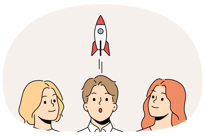 Business team working on business launch  Illustration