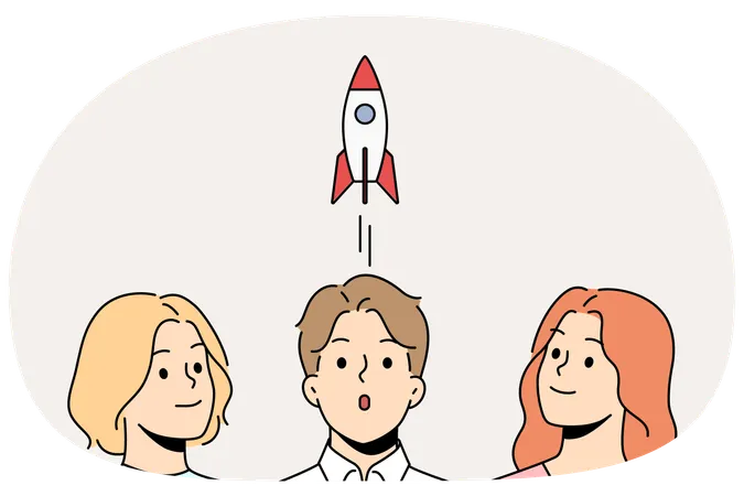Business team working on business launch  Illustration