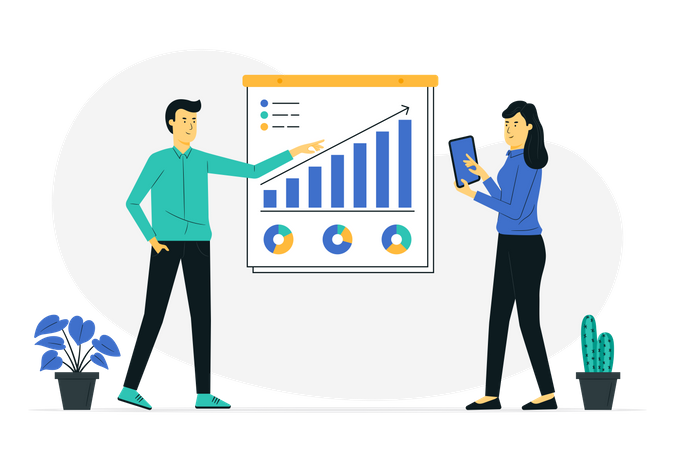 Business team working on marketing solution Illustration