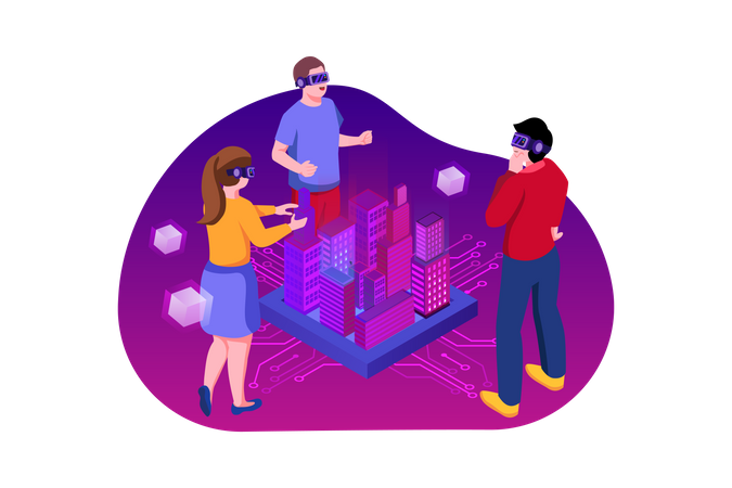 Business team working on metaverse tech  Illustration