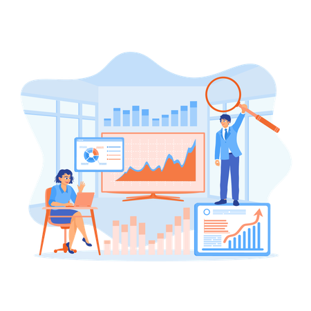 Business team working on monitor to view graph dashboard  Illustration