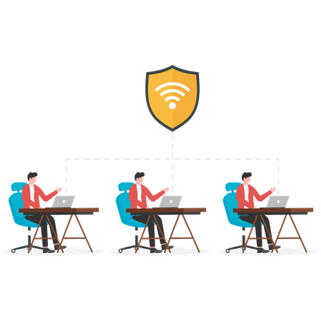 Business team working on network security  Illustration